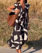 Elowen - Irregular Geometric Print Sleeveless Dress