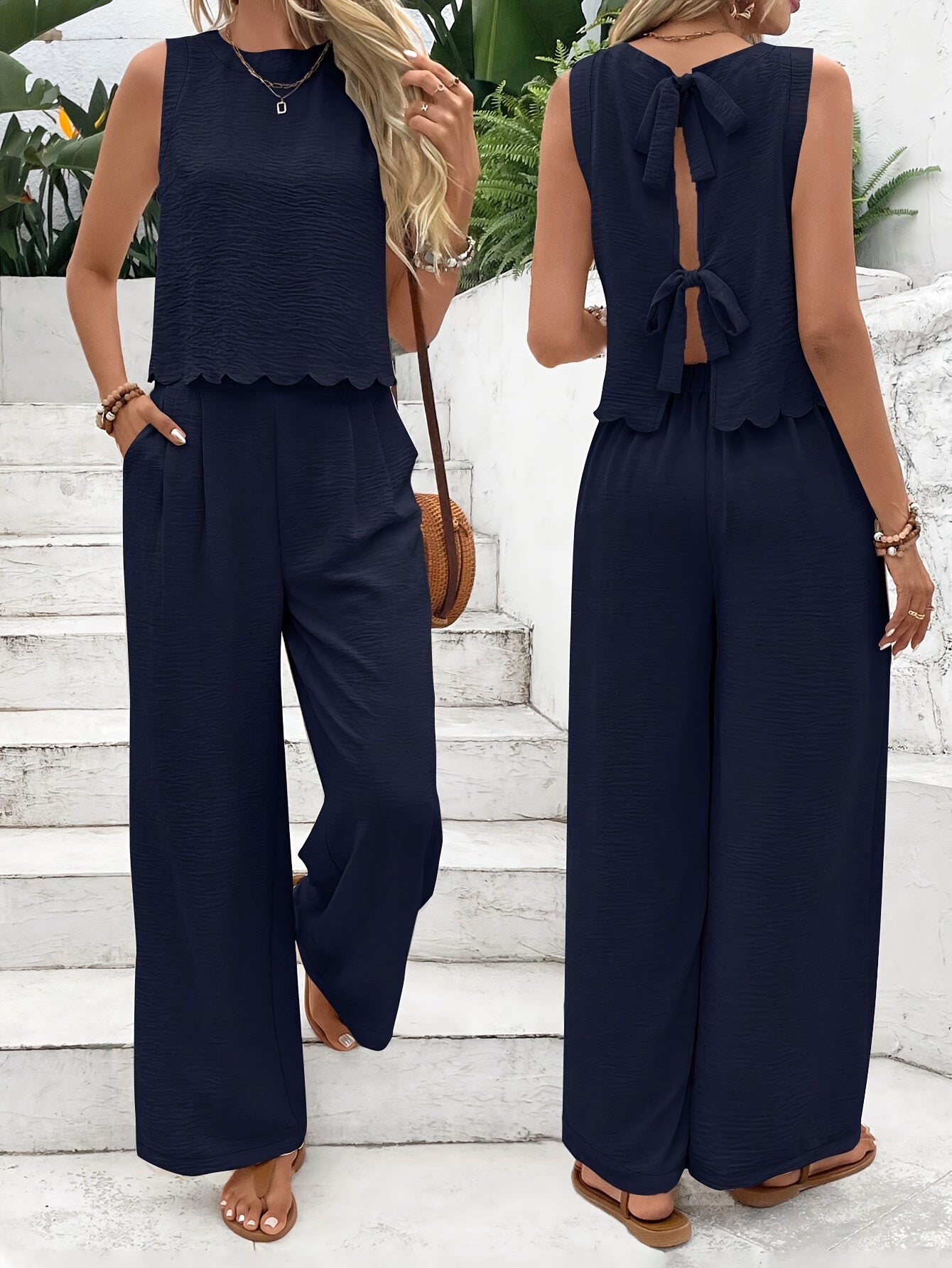 Women's Two-Piece Set | Sleeveless Top & Adjustable Fit
