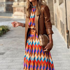 Kaia - Geometric Prints Long Party Dress