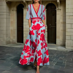 Hazel - Belted V-Neck Floral Maxi Dress