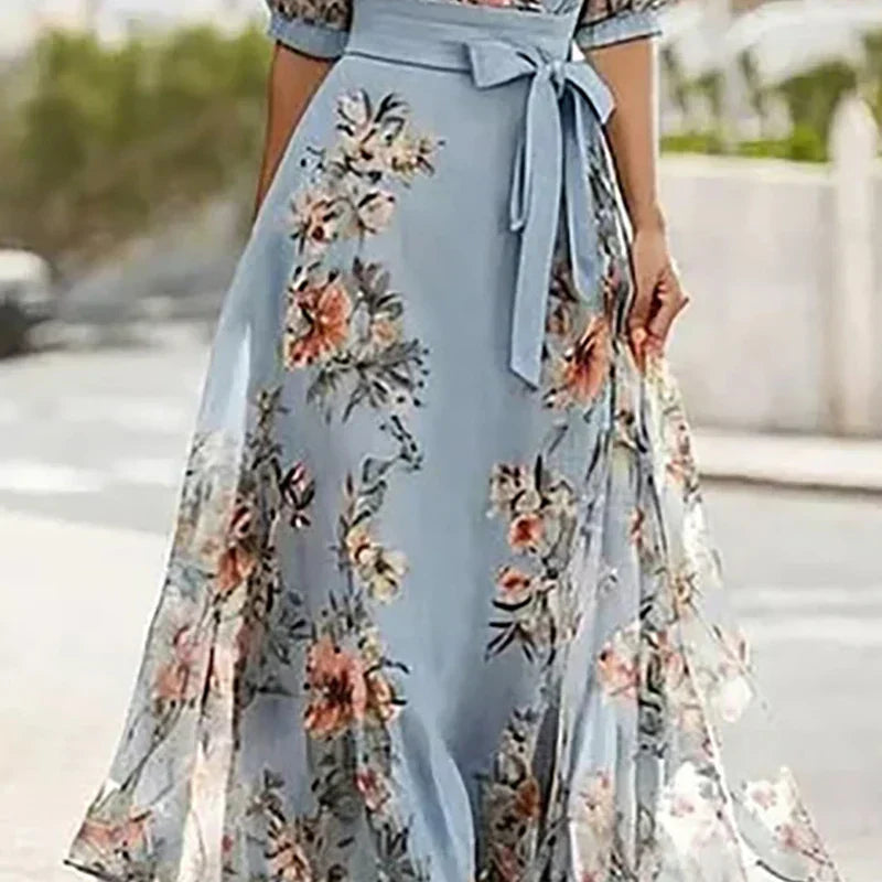 Vanessa™ - Boho Maxi Dress with V-neck and Bow
